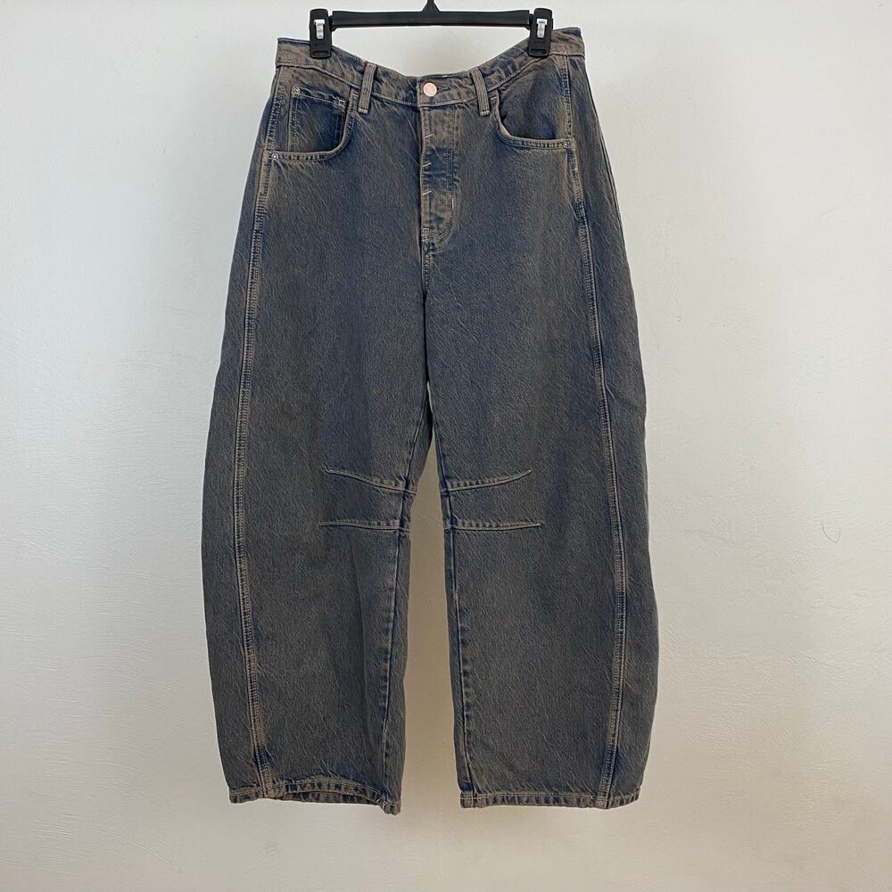 We The Free - Free People Good Luck Mid-Rise Barrel Jeans - Ian Indigo - Size 28